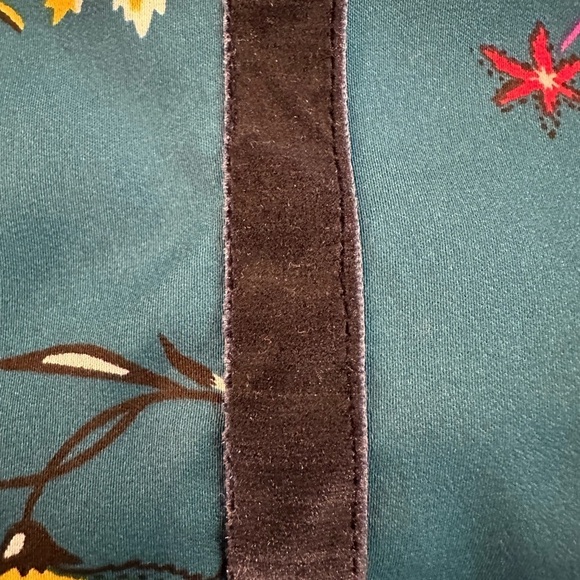 Old Navy Turquoise MIDI Dress Long Sleeve Floral Pattern  Velvet Trim SZ M - Picture 6 of 7